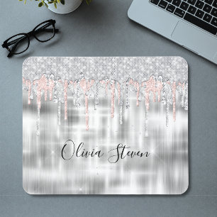 Tapis De Souris Monogramme élégant argent paillettes qui coulent