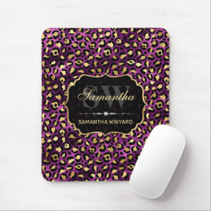 Tapis De Souris Monogramme élégant aux taches de léopard en feuill