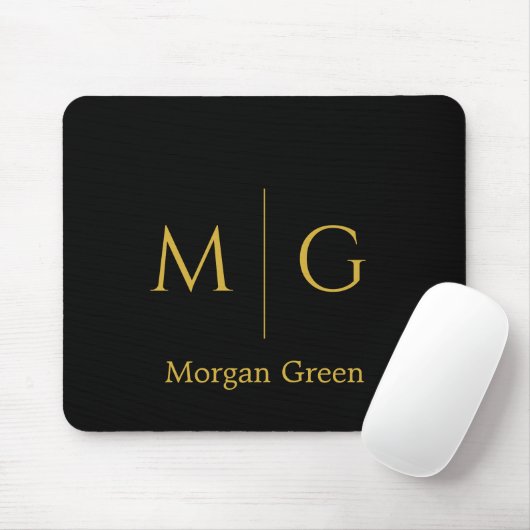 Tapis De Souris Monogramme élégant avec design de nom Noir (Avec souris)