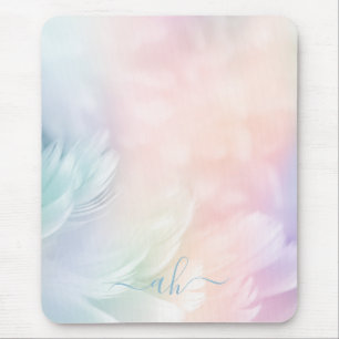 Tapis De Souris Monogramme Élégant de Fille aux Plumes de Arc-en-c