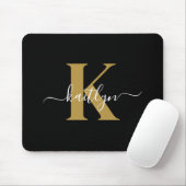 Tapis De Souris Monogramme élégant en or noir Script (Avec souris)