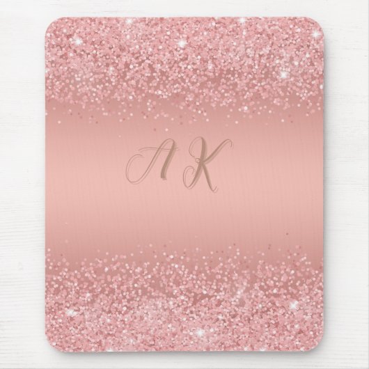 Tapis De Souris Monogramme élégant en or rose et strass (Devant)