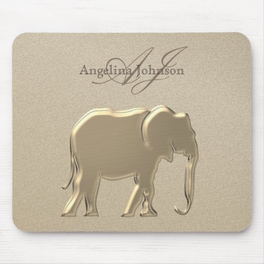 Tapis De Souris Monogramme Élégant Métallurgique Gold Elephant Cla (Devant)