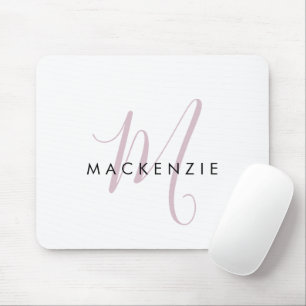 Tapis De Souris Monogramme élégant moderne blanc rose blush écritu