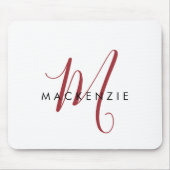 Tapis De Souris Monogramme élégant moderne blanc rouge script (Devant)