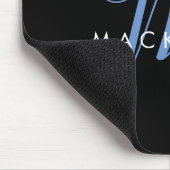 Tapis De Souris Monogramme élégant moderne noir bleu script (Coin)