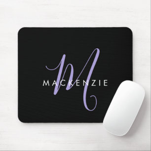 Tapis De Souris Monogramme élégant moderne noir lavande écriture