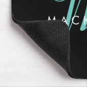 Tapis De Souris Monogramme élégant moderne noir sarcelle écriture (Coin)