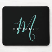 Tapis De Souris Monogramme élégant moderne noir sarcelle écriture (Devant)