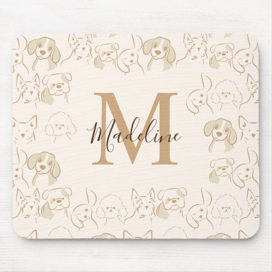 Tapis De Souris Monogramme élégant Motif de chien pop neutre migno (Devant)