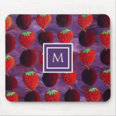 Tapis De Souris Monogramme élégant Plums initiaux et fraises (Devant)