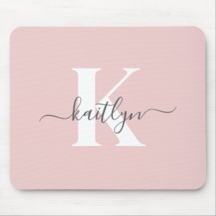Tapis De Souris Monogramme élégant rose poudré gris