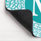 Tapis De Souris Monogramme Empreinte de léopard Turquoise (Coin)