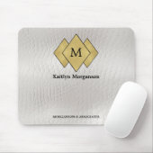 Tapis De Souris Monogramme en cuir blanc élégant (Avec souris)