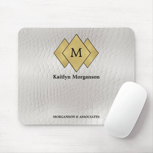 Tapis De Souris Monogramme en cuir blanc élégant (Avec souris)