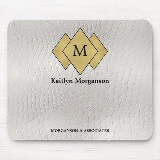 Tapis De Souris Monogramme en cuir blanc élégant (Devant)