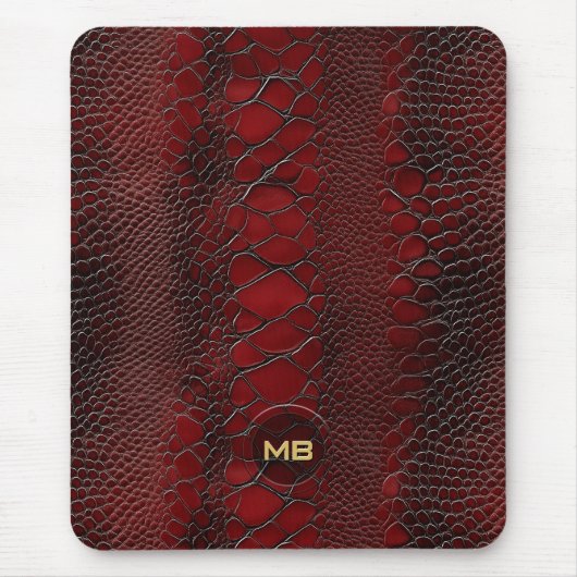 Tapis De Souris Monogramme en cuir rouge Snakeskin imprimé (Devant)