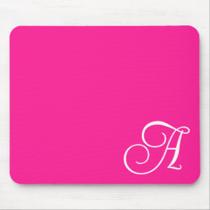 Tapis De Souris Monogramme en écriture bouclée rose chaud et blanc