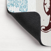 Tapis De Souris Monogramme en fibre bleue - Damas - Panier initial (Coin)