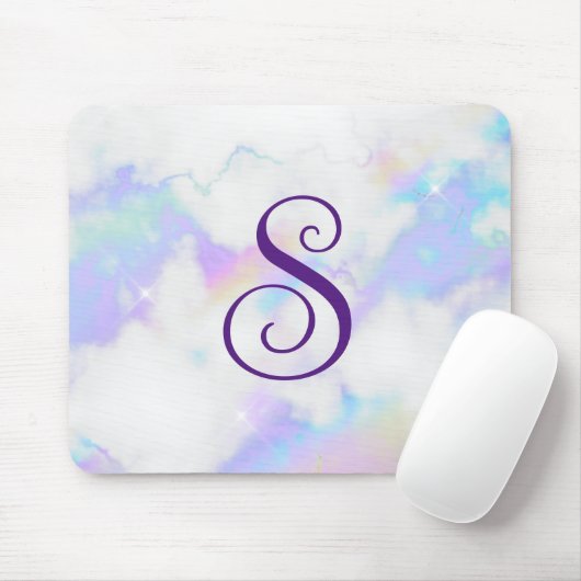 Tapis De Souris Monogramme en marbre arc-en-ciel irrégulier (Avec souris)