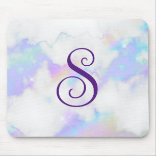 Tapis De Souris Monogramme en marbre arc-en-ciel irrégulier