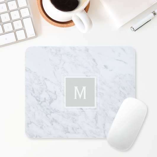 Tapis De Souris Monogramme en marbre blanc