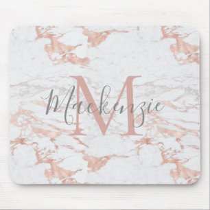 Tapis De Souris Monogramme en marbre rose rose chic