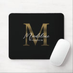 Tapis De Souris Monogramme en or noir métallique à script simple<br><div class="desc">Simple Chic Script Métallo Noir Monogramme Pad Souris</div>