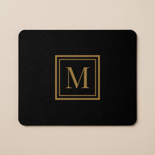 Tapis De Souris Monogramme encadré noir et or personnalisé