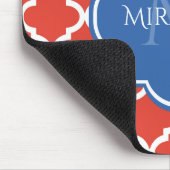 Tapis De Souris Monogramme et nom bleu Quatrefoil rouge tendance (Coin)