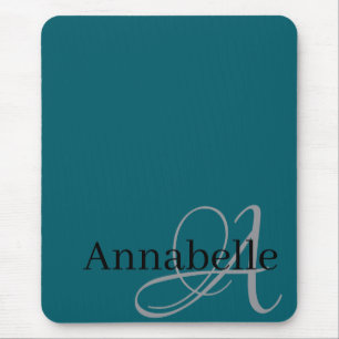 Tapis De Souris Monogramme et nom bleu simple et élégant