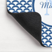 Tapis De Souris Monogramme et nom des pétoncles bleus et blancs mo (Coin)