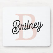 Tapis De Souris Monogramme et nom personnalisé moderne Pastel Pink (Devant)