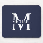 Tapis De Souris Monogramme et nom personnalisés bleu marine (Devant)