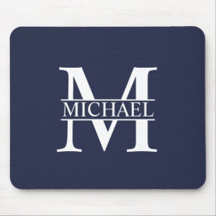 Tapis De Souris Monogramme et nom personnalisés bleu marine