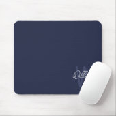 Tapis De Souris Monogramme et nom personnalisés de Navy Blue Scrip (Avec souris)