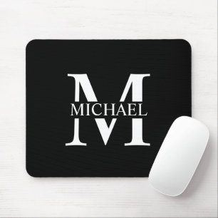 Tapis De Souris Monogramme et nom personnalisés en noir