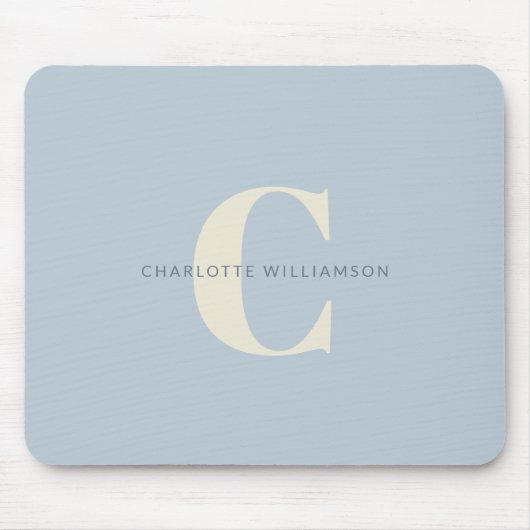 Tapis De Souris Monogramme et nom personnalisés simples en bleu (Devant)