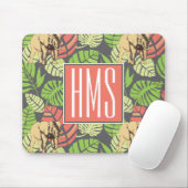 Tapis De Souris Monogramme exotique de feuille et d'éléphants | de (Avec souris)