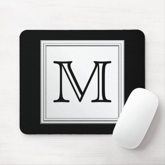 Tapis De Souris Monogramme fait sur commande imprimé. Gris noir et (Avec souris)