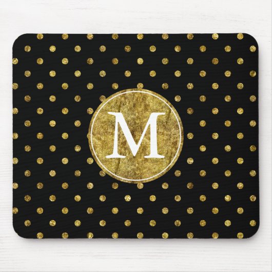 Tapis De Souris Monogramme fascinant et noir d'or chic de points (Devant)