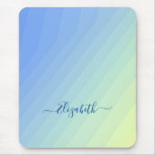 Tapis De Souris Monogramme Féminin Dégradé Bleu Jaune Script (Devant)