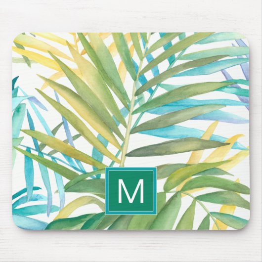 Tapis De Souris Monogramme | Feuilles de palmiers tropicaux (Devant)