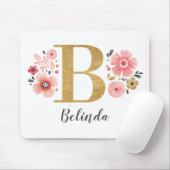 Tapis De Souris Monogramme Fille rose floral (Avec souris)