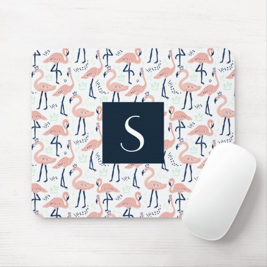 Tapis De Souris Monogramme flamant rose mignon (Avec souris)