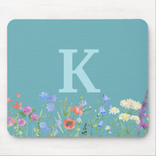 Tapis De Souris Monogramme Fleur sauvage aquarelle