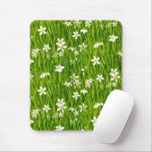 Tapis De Souris Monogramme, fleurs blanches et feuilles vertes (Avec souris)
