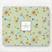 Tapis De Souris Monogramme Fleurs de tournesol bleu jaune (Devant)