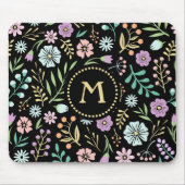 Tapis De Souris Monogramme Fleurs lunaires sur Mousepad noir (Devant)