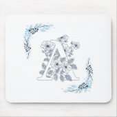 Tapis De Souris Monogramme floral bleu initial "A" calme (Devant)
